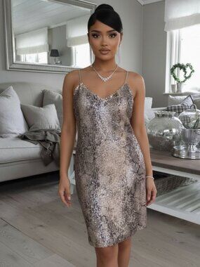 CUPCAKES & CASHMERE Candice Snakeskin Sequin Mini Dress S Two Way Slip Y2K